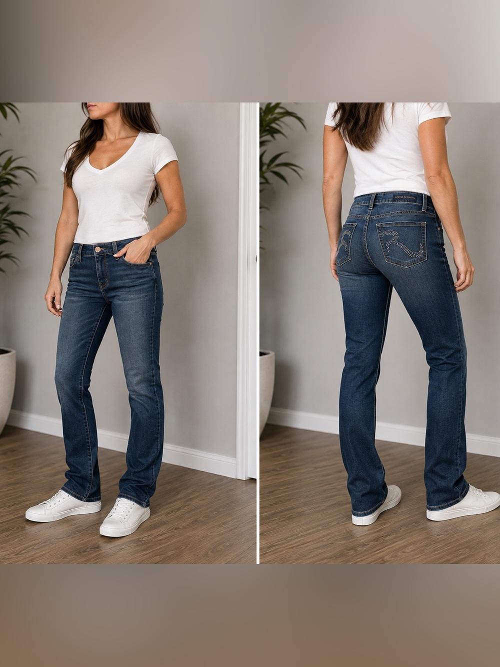 Rock & Republic Berlin Womens JeansSize 6M Dark Wash Rhinestone R PocketsStretch